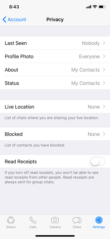 WhatsApp Settings - Privacy