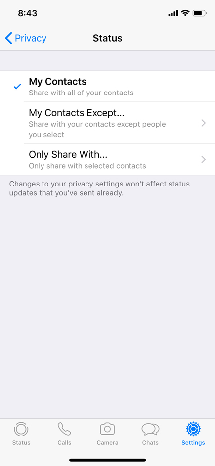 WhatsApp Settings - Status